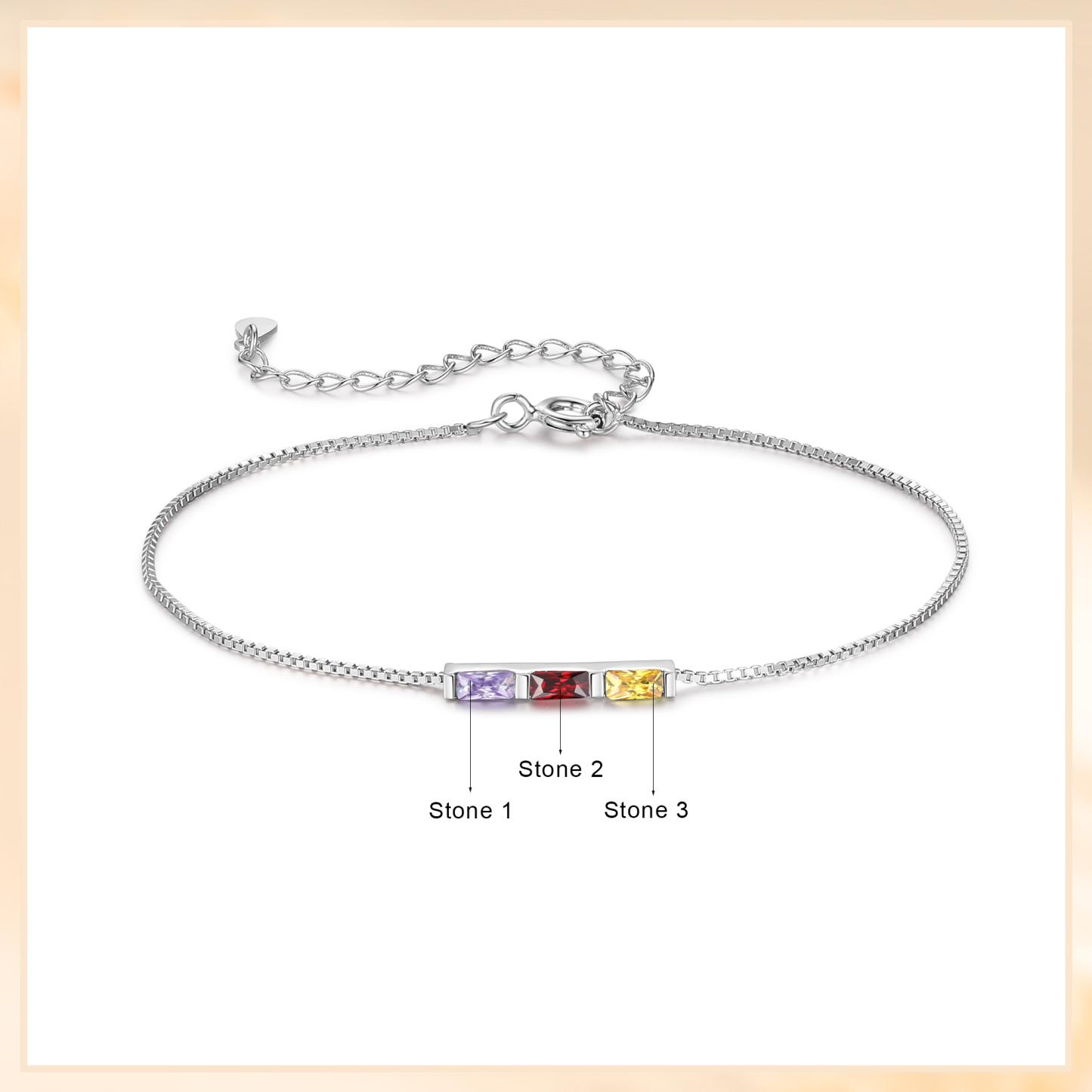 S925 Silver Custom 3 Birthstones Bracelet Gold Adjustable Bracelet Personalized Birthday Gift for Her
