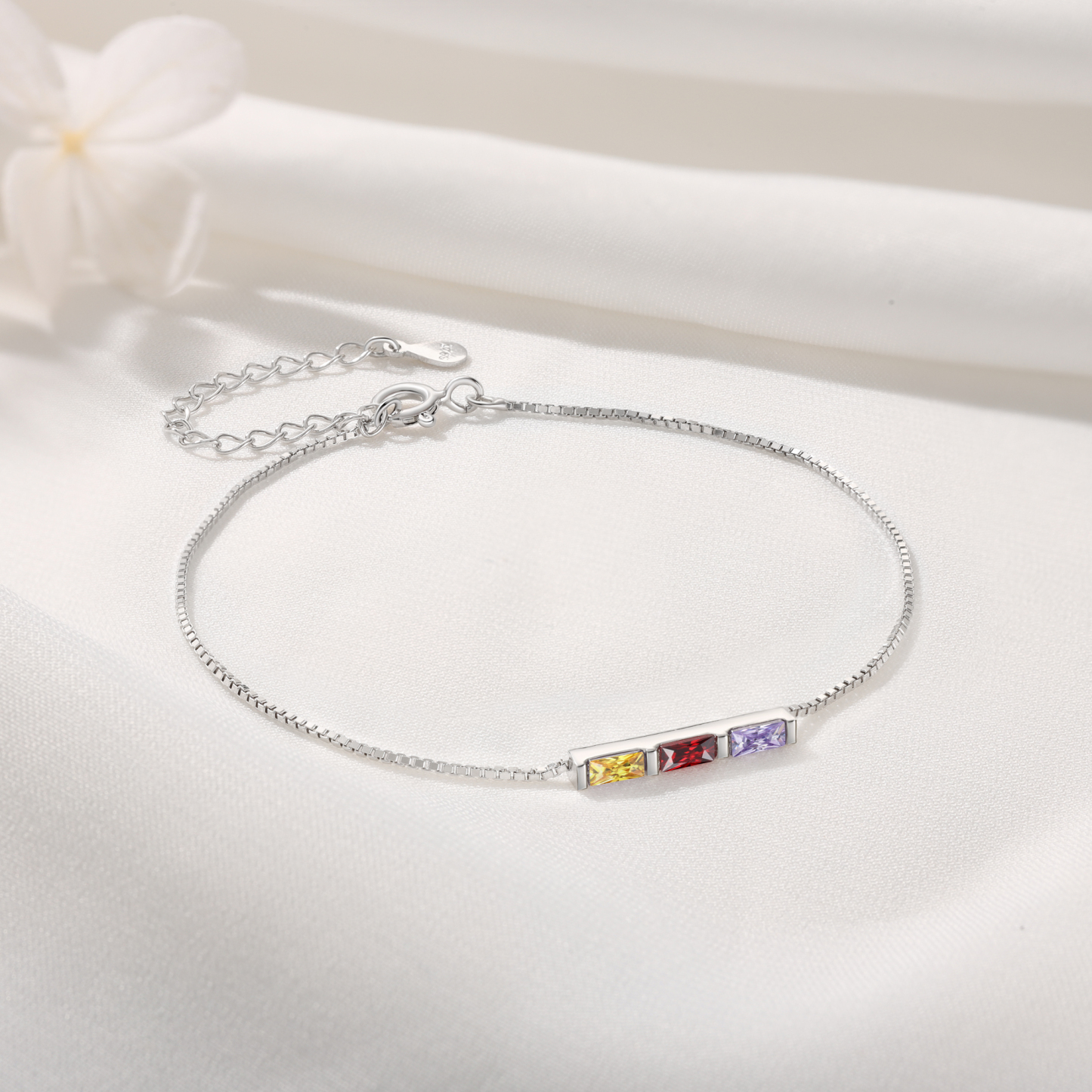 S925 Silver Custom 3 Birthstones Bracelet Gold Adjustable Bracelet Personalized Birthday Gift for Her