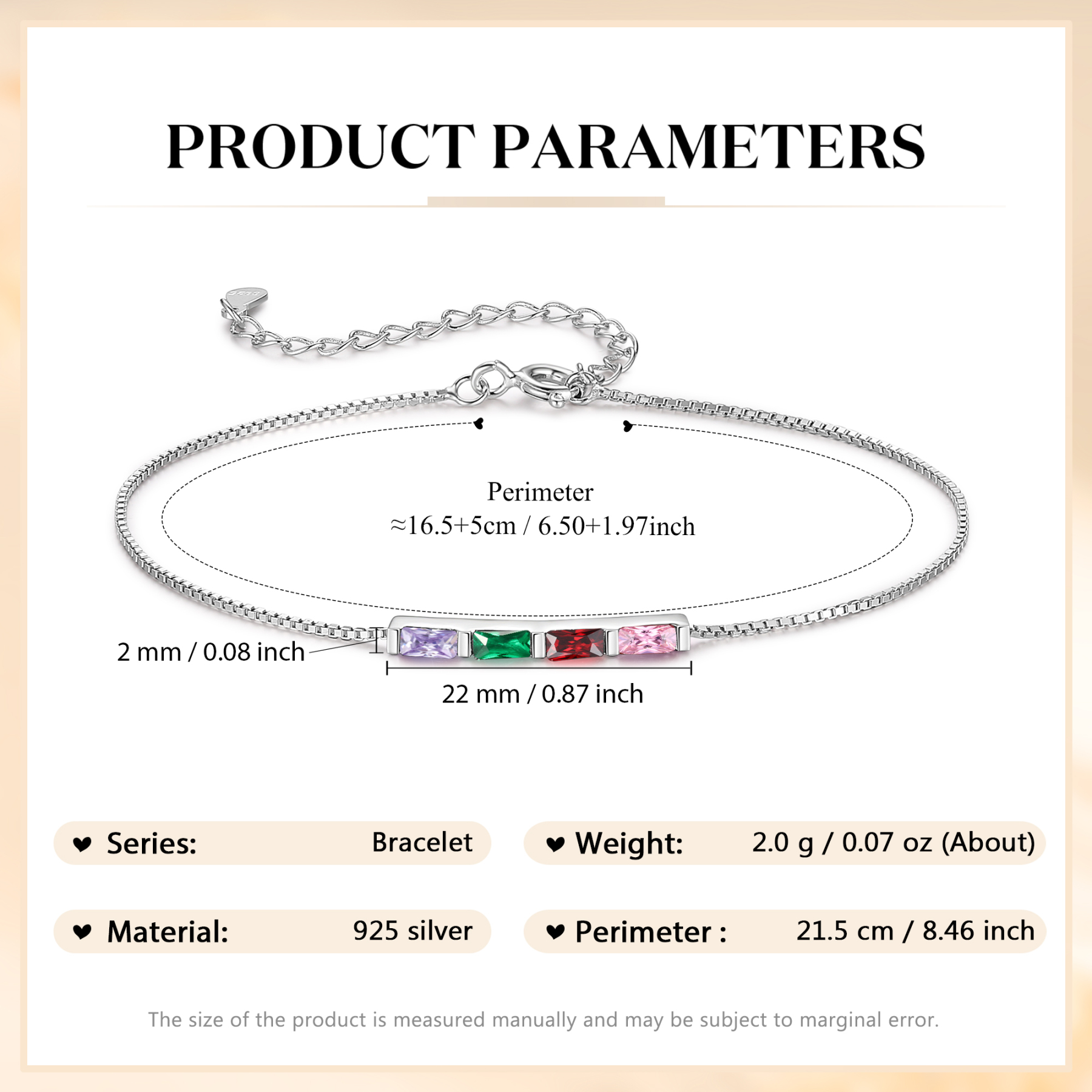 S925 Silver Custom 4 Birthstones Bracelet Gold Adjustable Bracelet Personalized Birthday Gift for Her