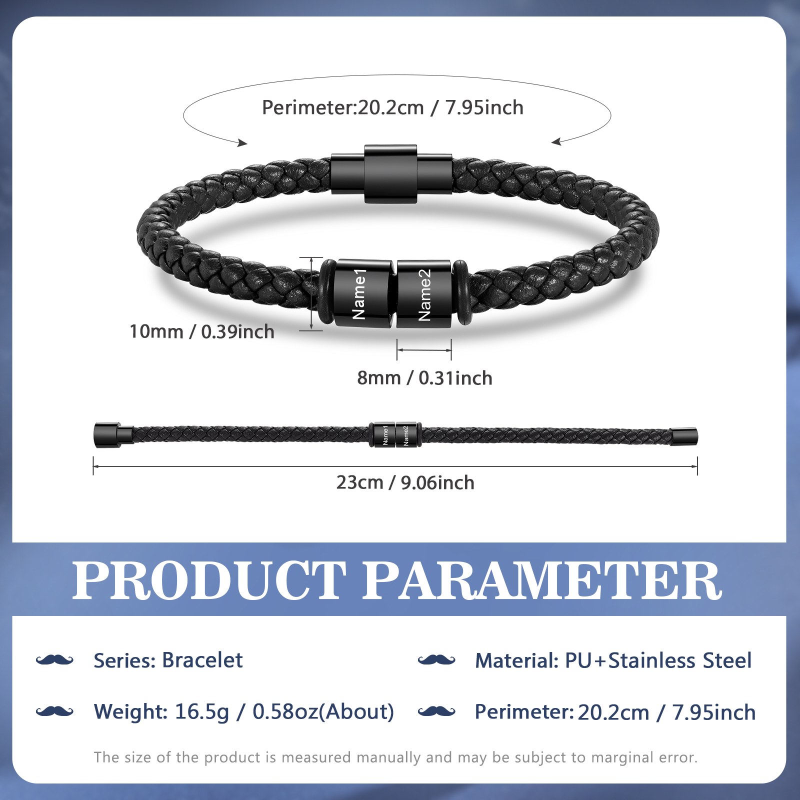 [Copy]1 Name - Personalised Men's Leather Bracelet Custom Beaded Bracelets Fathers Day Gifts for Him