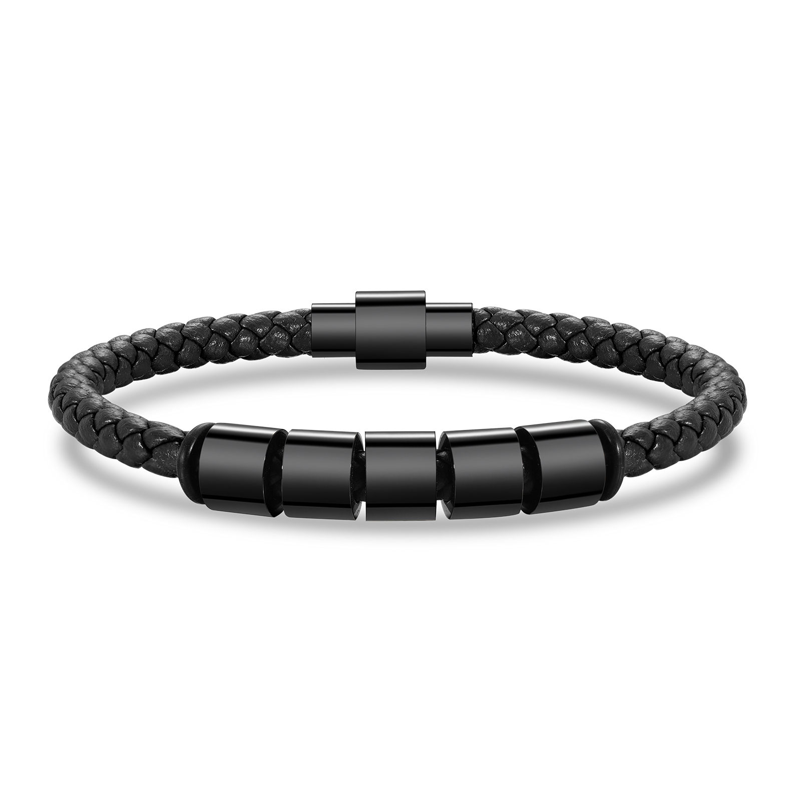 5 Names - Personalised Men's Leather Bracelet Custom Beaded Bracelets Fathers Day Gifts for Him