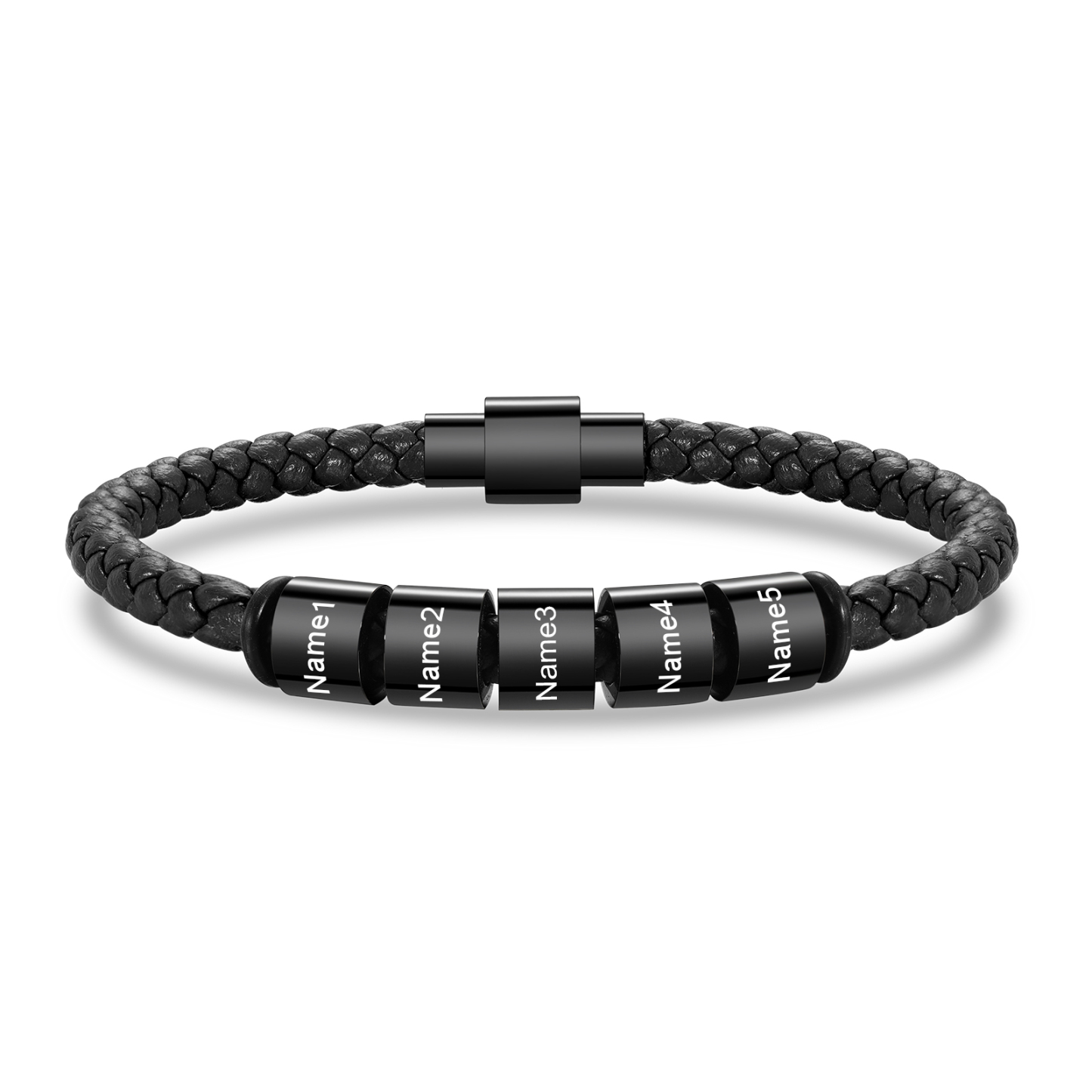 5 Names - Personalised Men's Leather Bracelet Custom Beaded Bracelets Fathers Day Gifts for Him