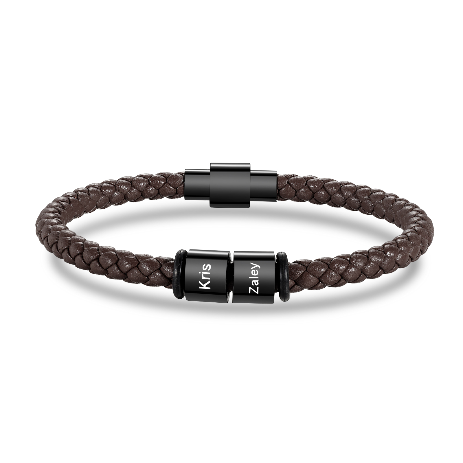 [Copy]1 Name - Personalised Men's Leather Bracelet Custom Beaded Bracelets Fathers Day Gifts for Him