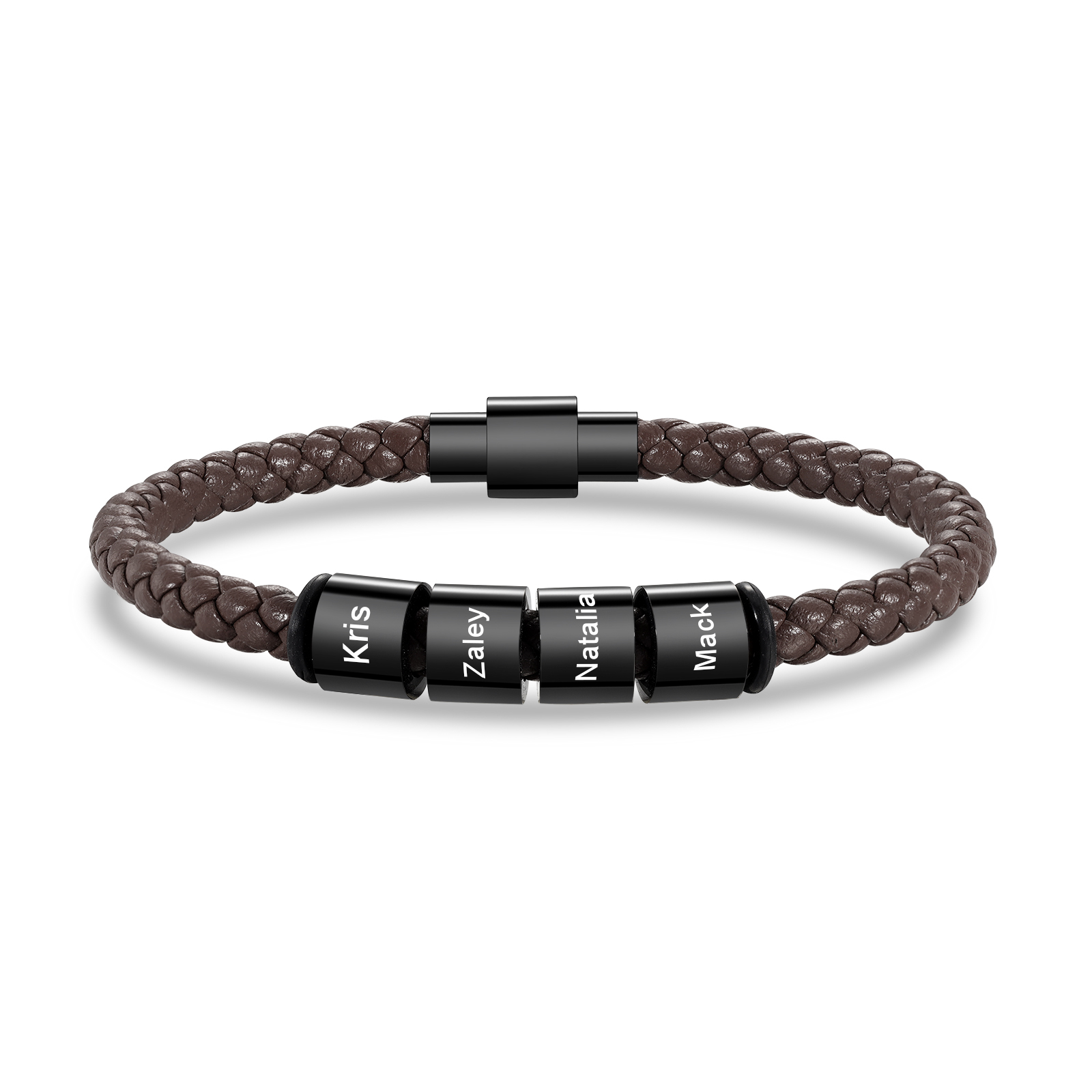 [Copy]3 Names - Personalised Men's Leather Bracelet Custom Beaded Bracelets Fathers Day Gifts for Him