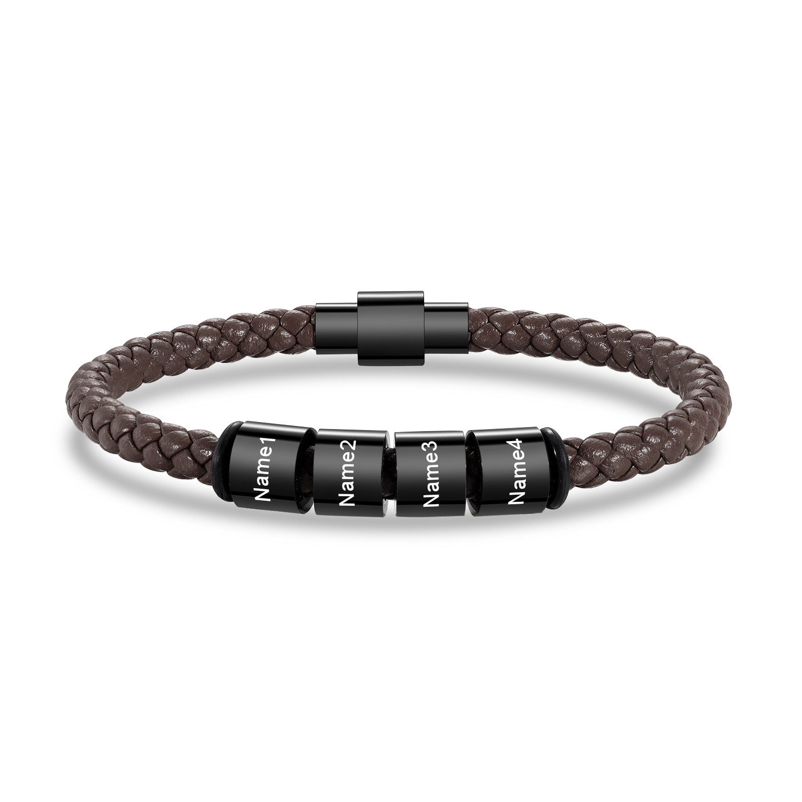 [Copy]3 Names - Personalised Men's Leather Bracelet Custom Beaded Bracelets Fathers Day Gifts for Him
