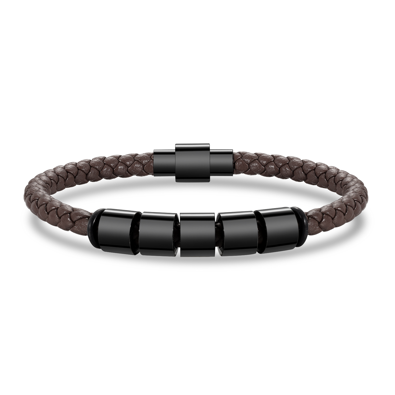 5 Names - Personalised Men's Leather Bracelet Custom Beaded Bracelets Fathers Day Gifts for Him
