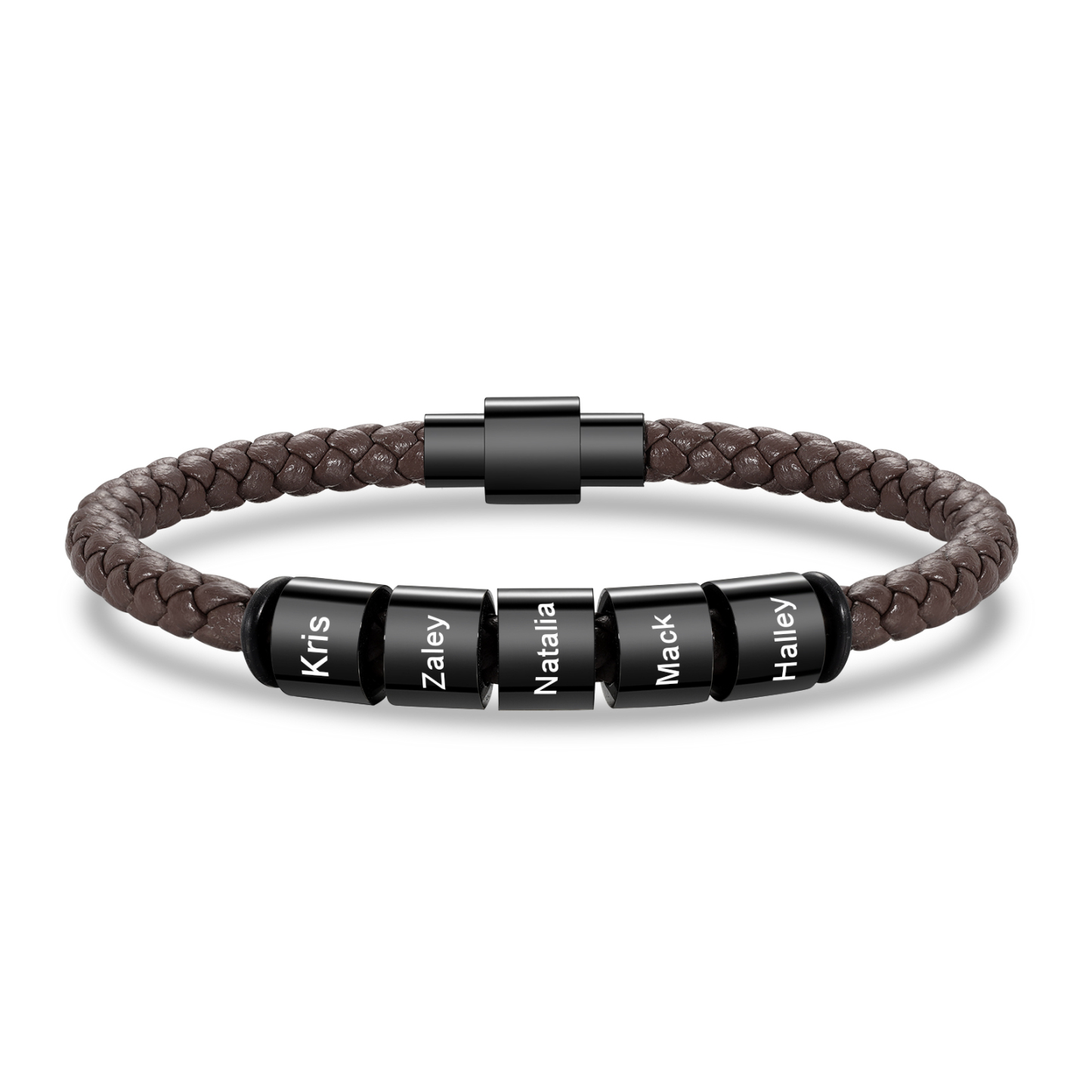 5 Names - Personalised Men's Leather Bracelet Custom Beaded Bracelets Fathers Day Gifts for Him