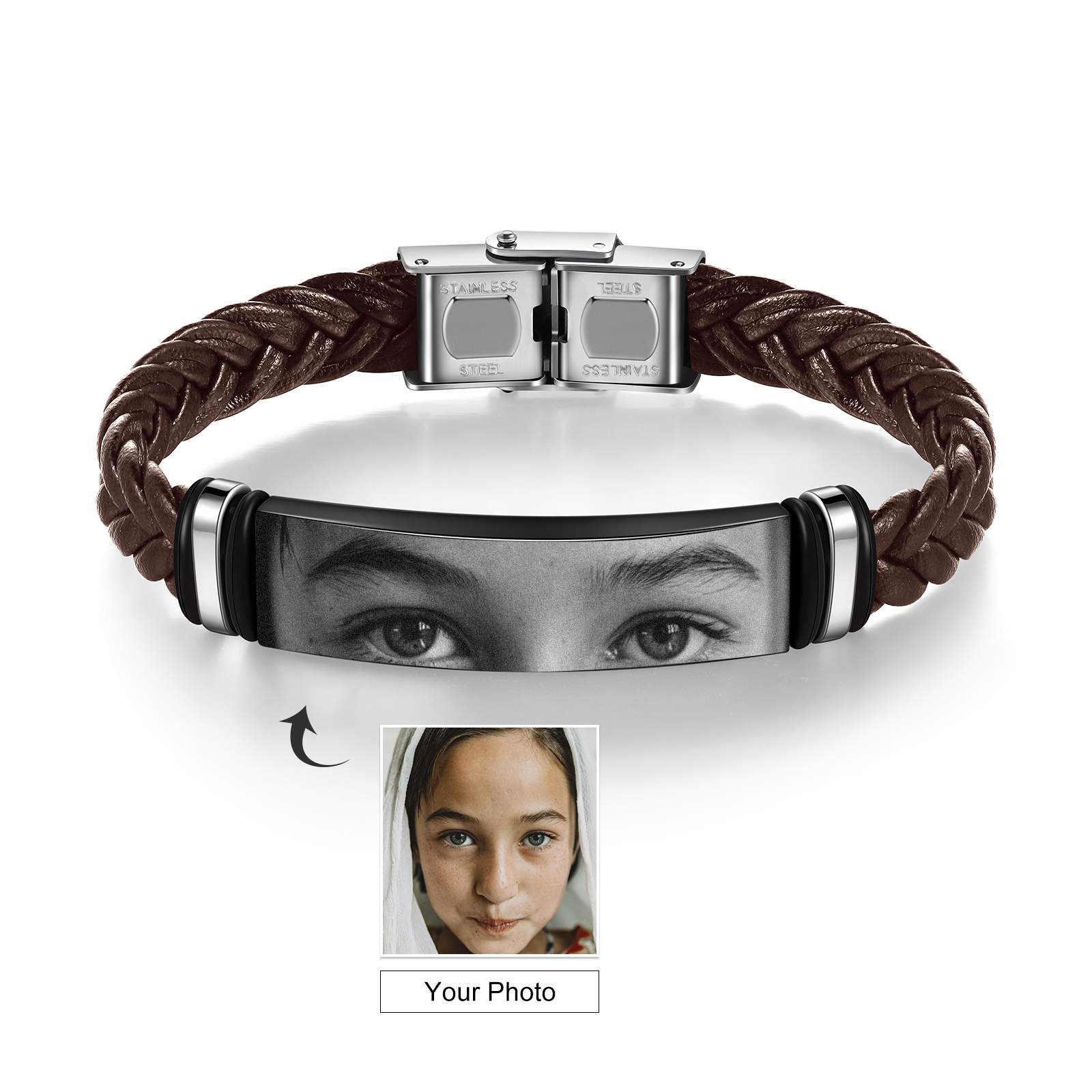 [Copy]personalized Men's Bracelet Custom 1 Photo Black Stainless Steel Gifts for Him