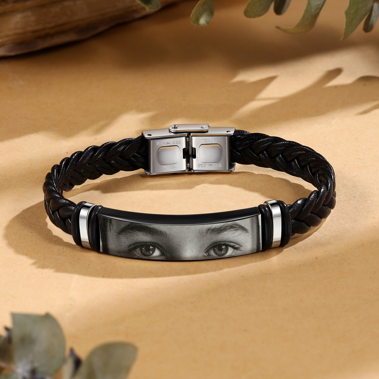 [Copy]personalized Men's Bracelet Custom 1 Photo Black Stainless Steel Gifts for Him