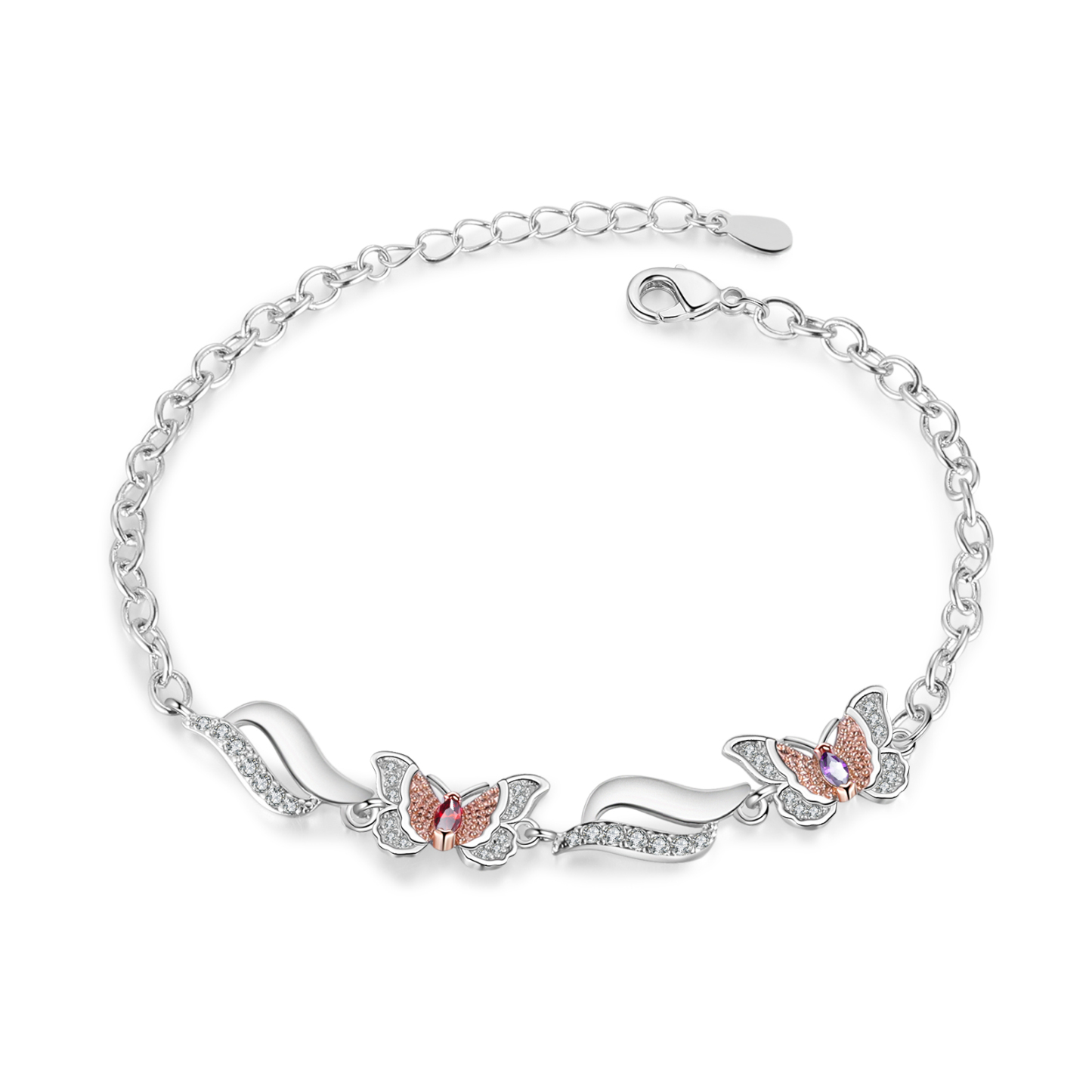 Personalized 2 Birthstones Engraved 2 Names Bracelet Women's Butterfly Bracelets Gifts for Grandma/Mother