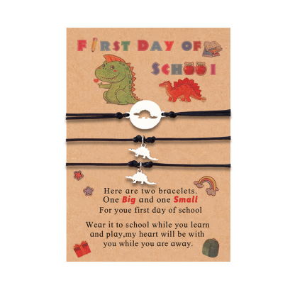 3 Pcs Dinosaur Bracelet Set Back to School Gift with Gift Card Adjustable Bracelet Gift for Schoolkid