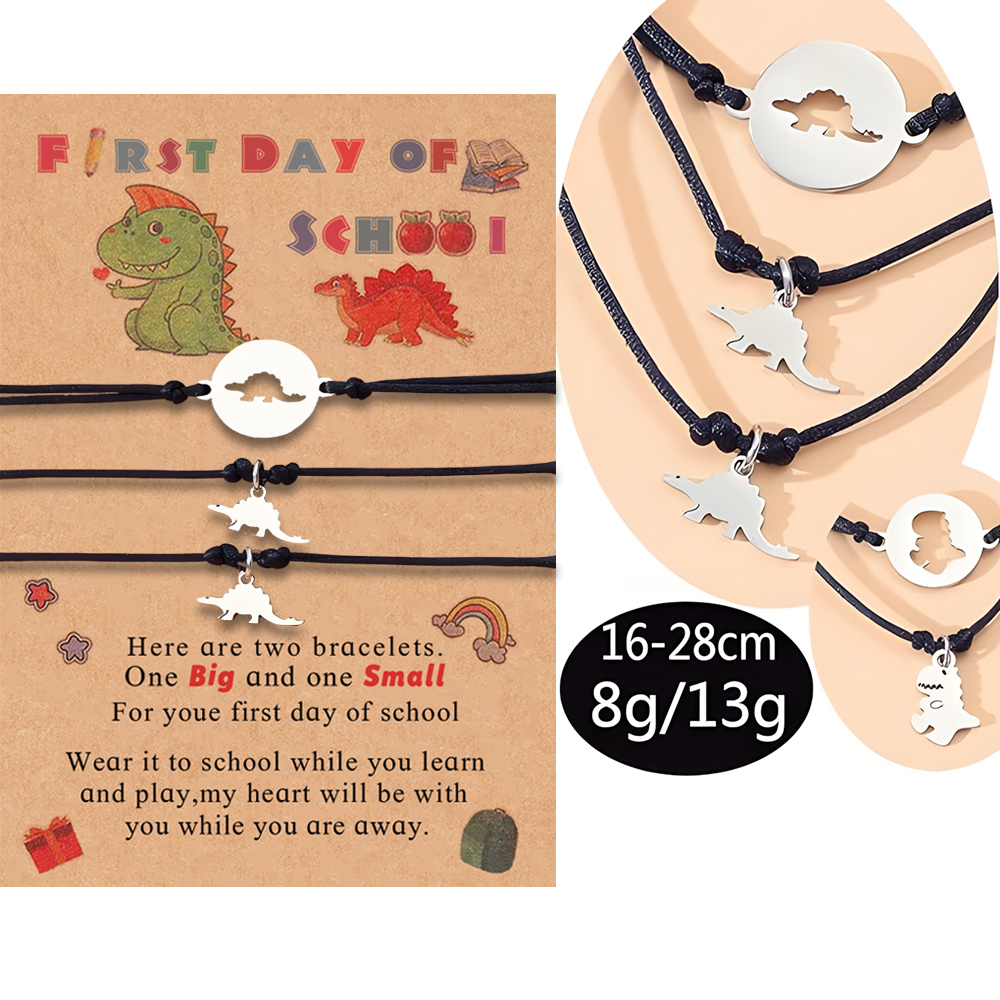 3 Pcs Dinosaur Bracelet Set Back to School Gift with Gift Card Adjustable Bracelet Gift for Schoolkid