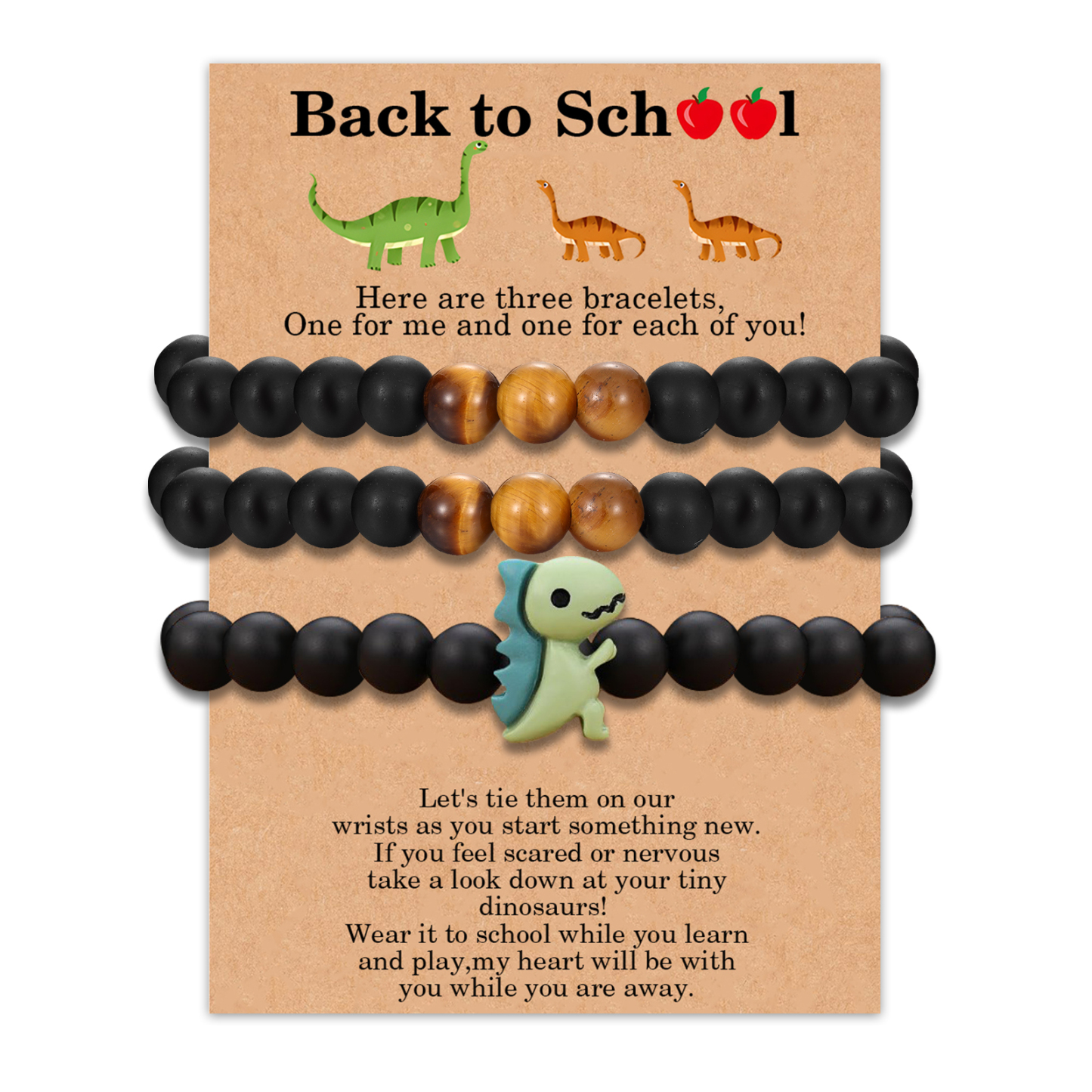 3 Pcs Dinosaur Bracelet Set with Gift Card Adjustable Bracelets Back to School Gifts for Parents Kids