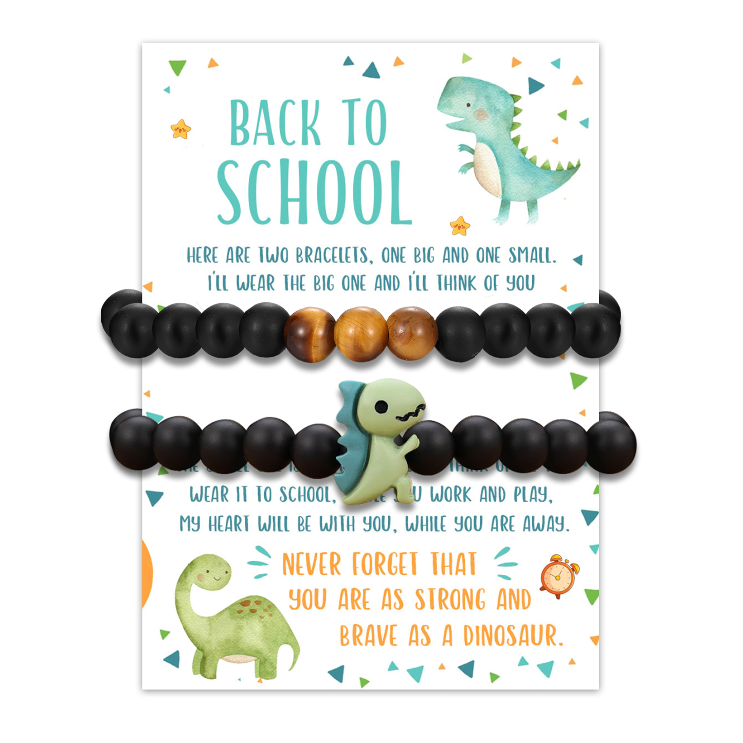 2 Pcs Dinosaur Bracelet Set with Gift Card Adjustable Bracelets Back to School Gifts for Son/Daughter