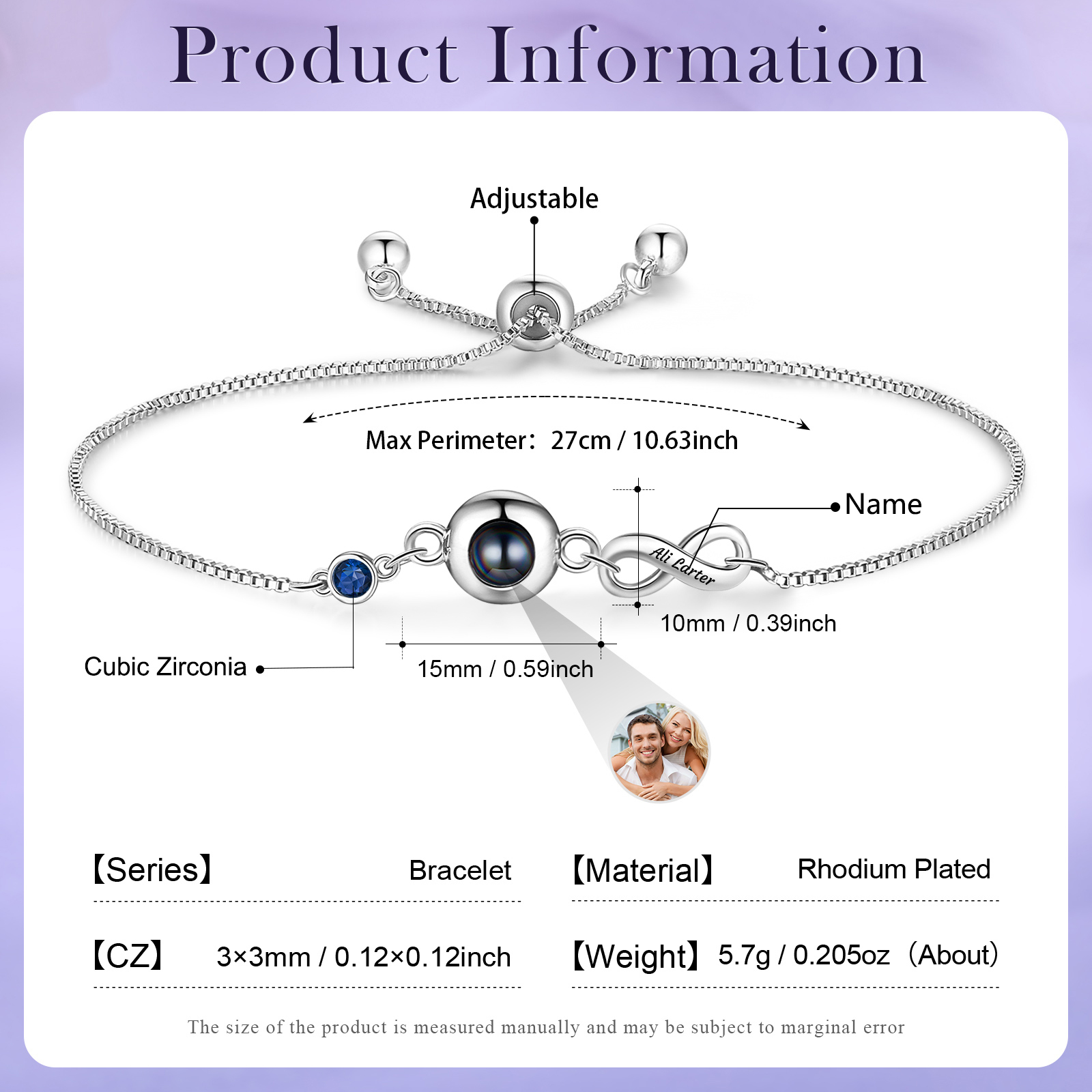 Custom Projection Bracelet with Personalized Photo and Birthstones A Heartfelt Gift for Her