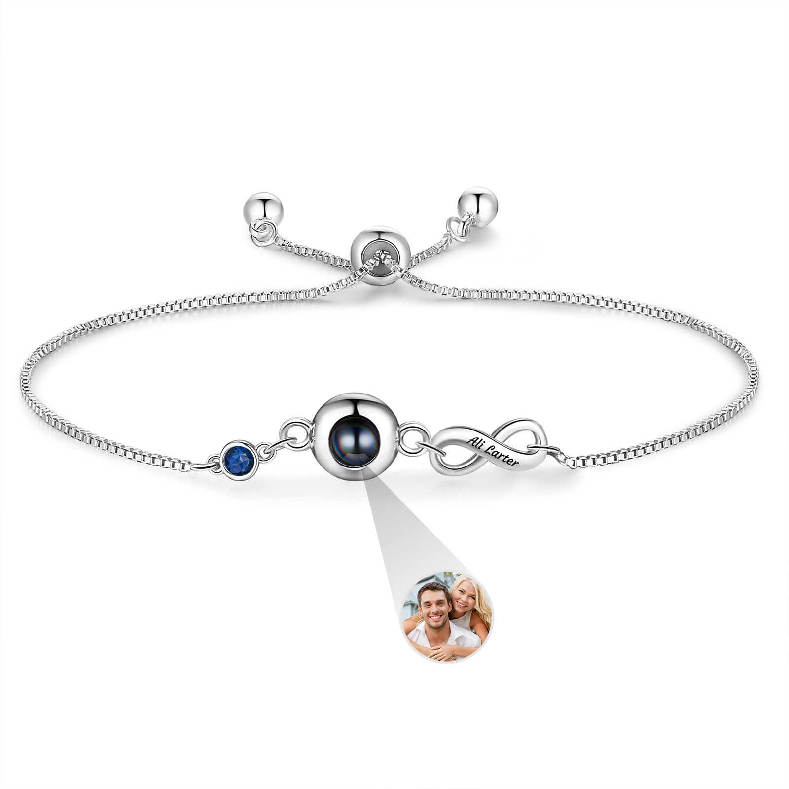Custom Projection Bracelet with Personalized Photo and Birthstones A H