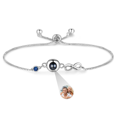 Custom Projection Bracelet with Personalized Photo and Birthstones A H