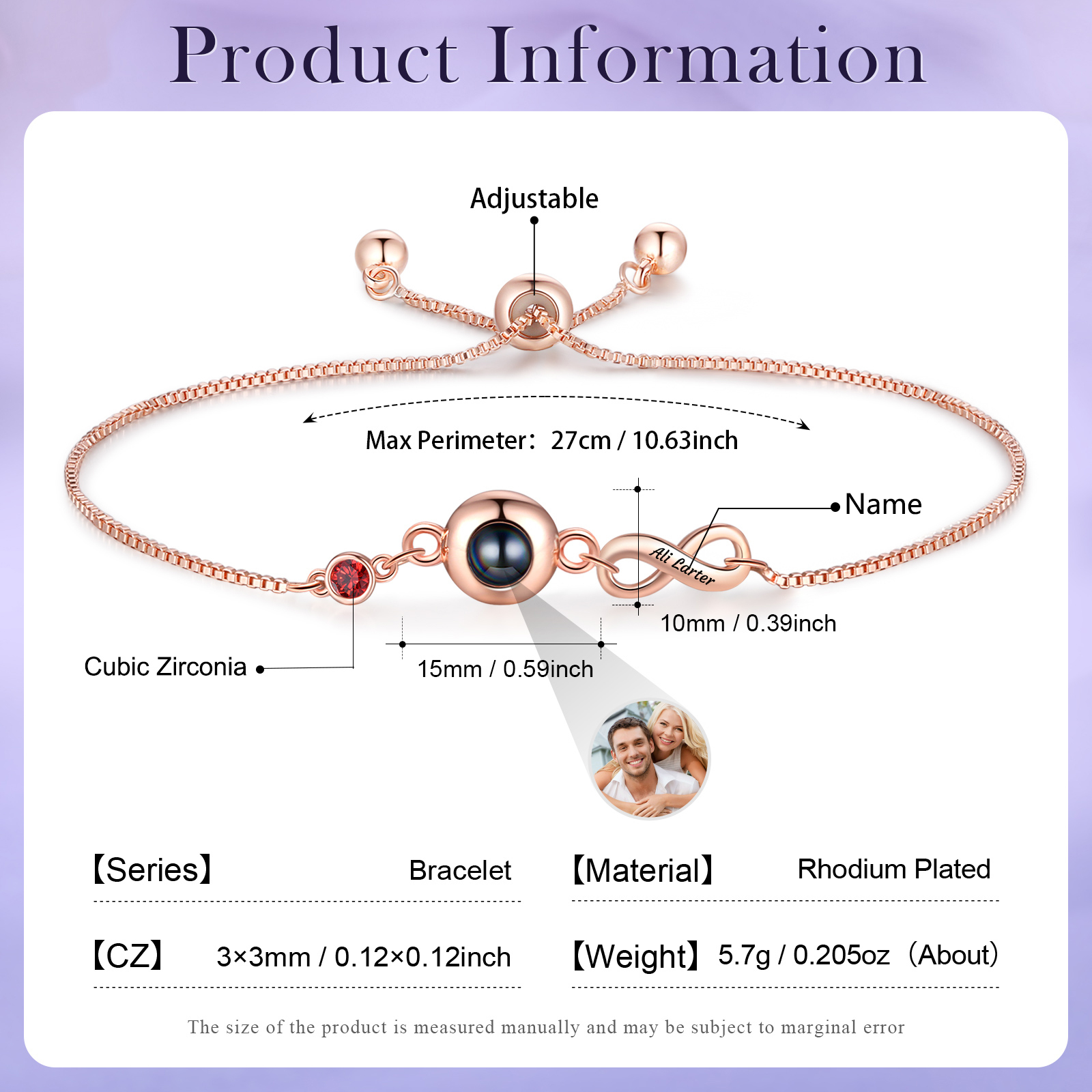 Custom Projection Bracelet with Personalized Photo and Birthstones A Heartfelt Gift for Her