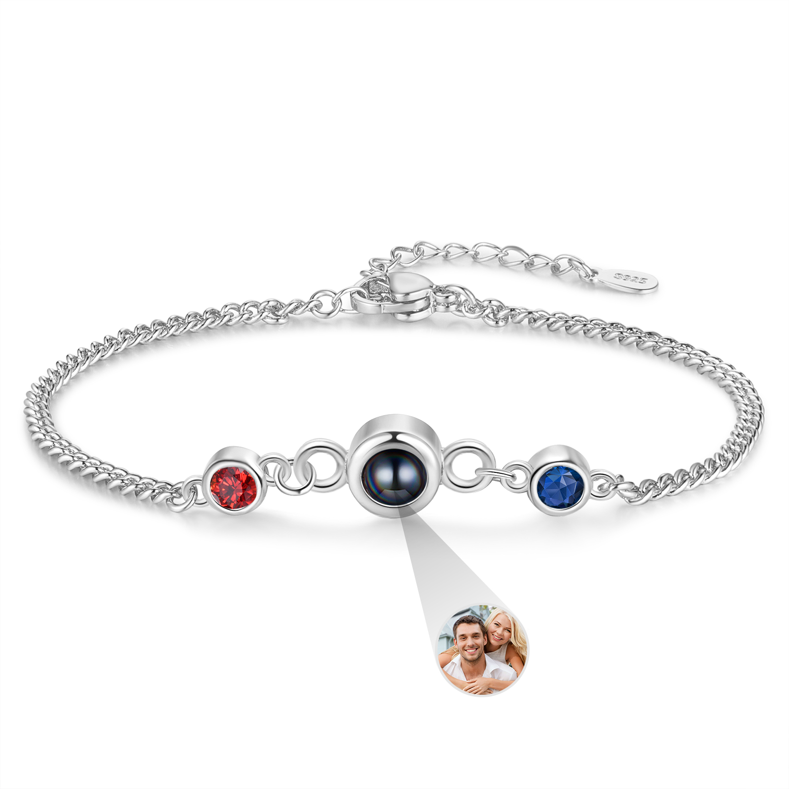 Personalized Projection Bracelet with 1 Photo & 1 Birthstone Adjustabl