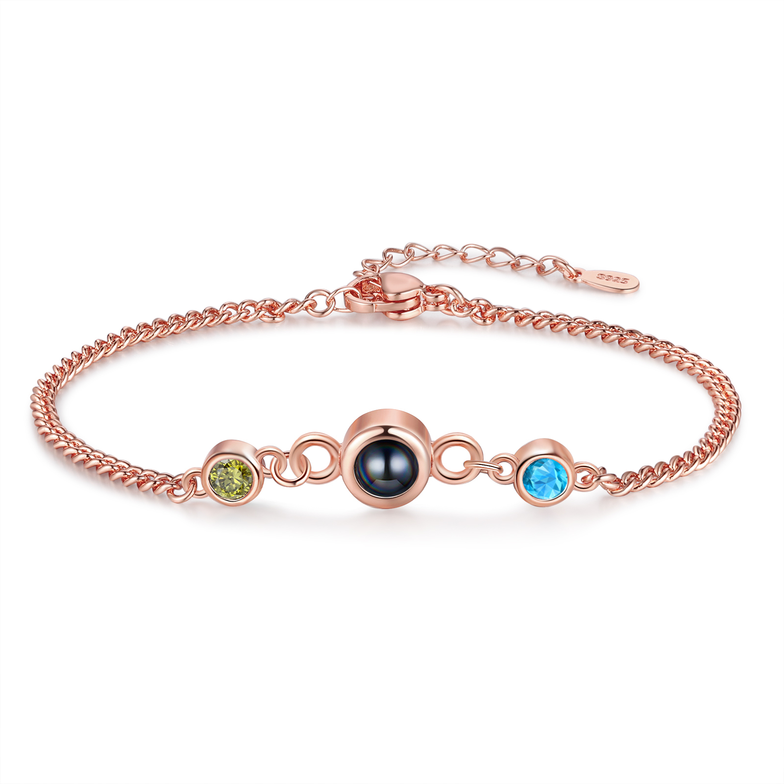 Personalized Projection Bracelet with 1 Photo & 1 Birthstone Adjustable Bracelet in Silver Rose Gold or Gold Gift for Her