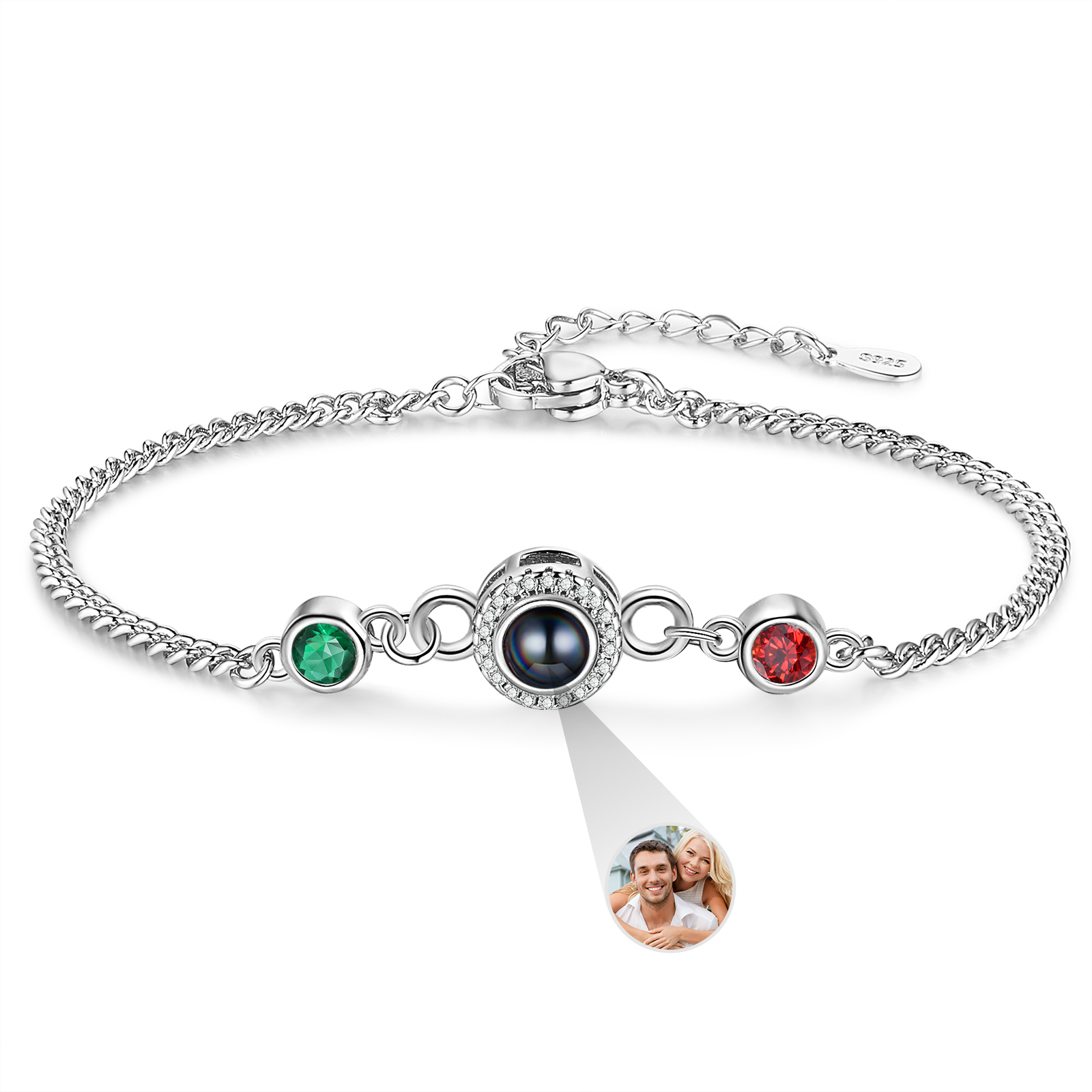 Personalized Projection Bracelet with Photo and Birthstone Adjustable 