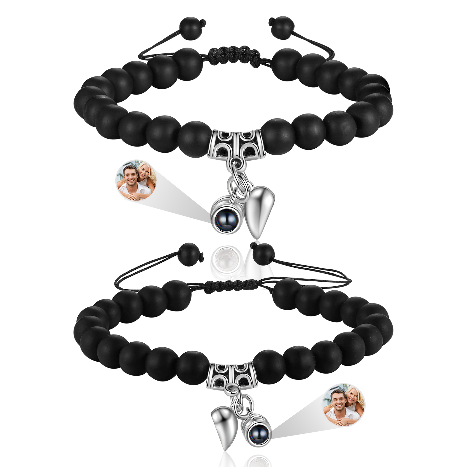 Personalized Projection Bead Bracelet with 1 Photo Adjustable Available in Black Brown or White Gift for Couple