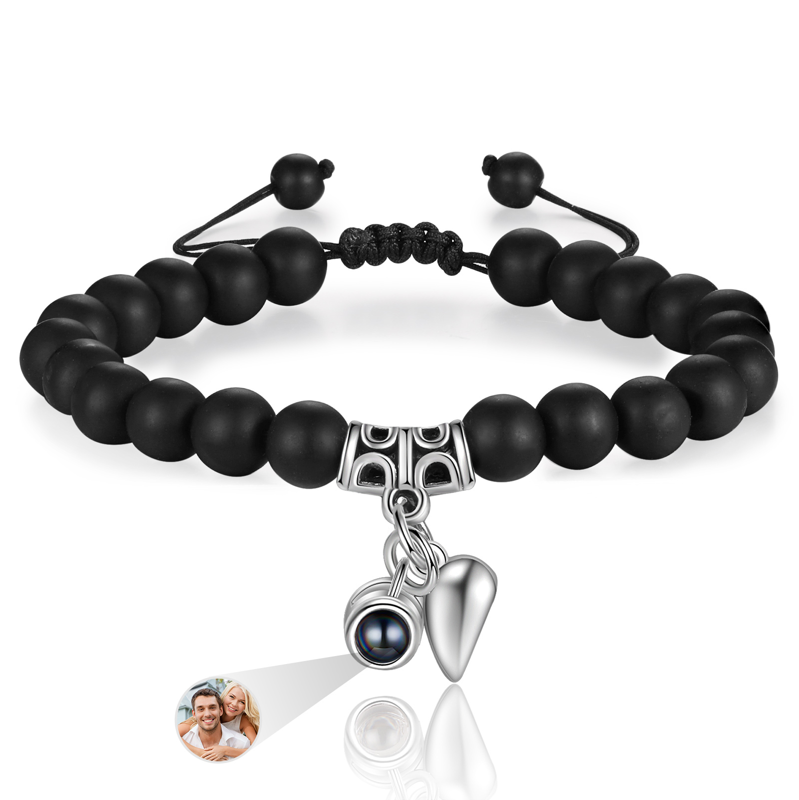 Personalized Projection Bead Bracelet with 1 Photo Adjustable Available in Black Brown or White Gift for Couple