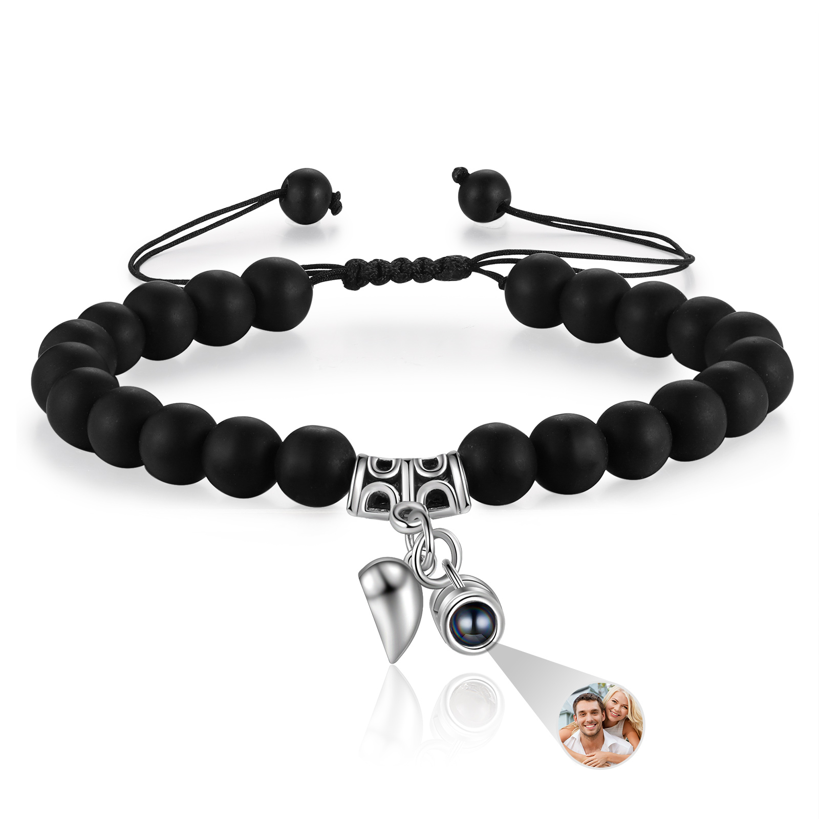 Personalized Projection Bead Bracelet with 1 Photo Adjustable Available in Black Brown or White Gift for Couple