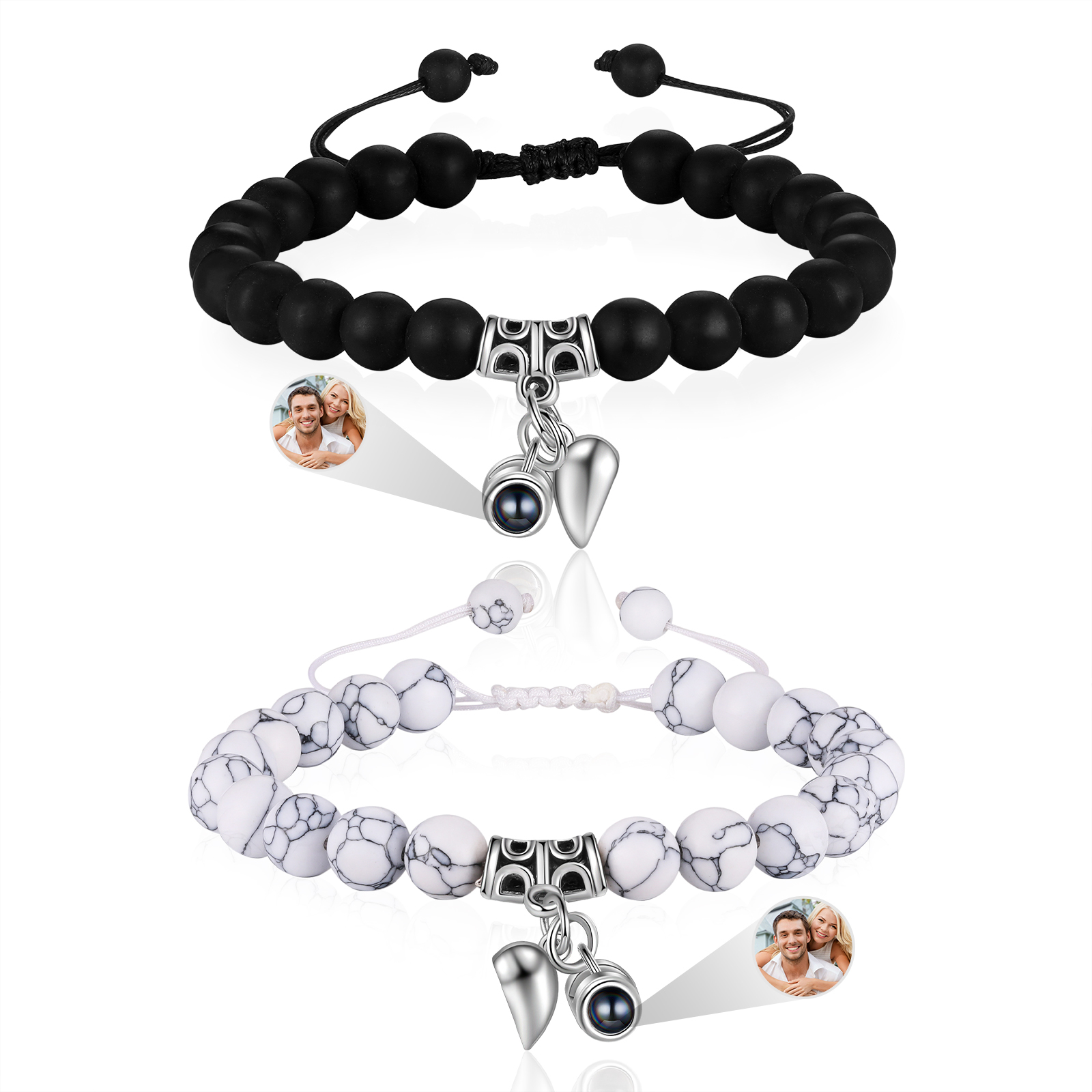 Personalized Projection Bead Bracelet with 1 Photo Adjustable Available in Black Brown or White Gift for Couple