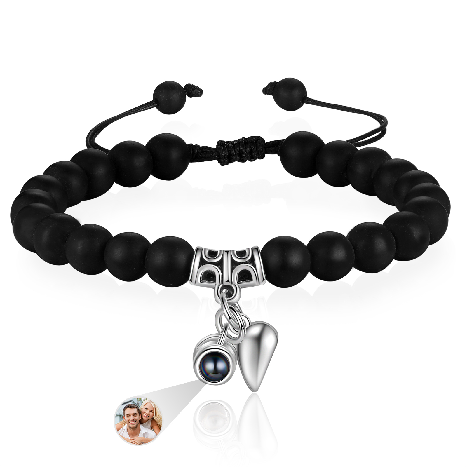 Personalized Projection Bead Bracelet with 1 Photo Adjustable Available in Black Brown or White Gift for Couple