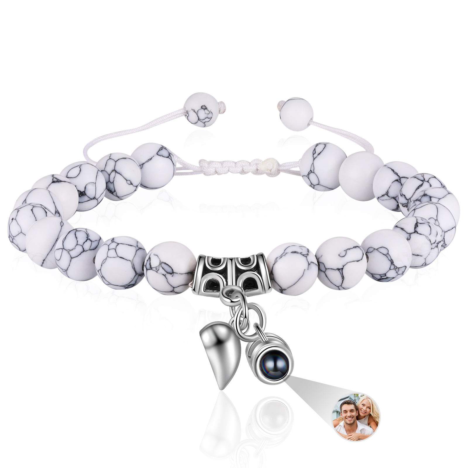 Personalized Projection Bead Bracelet with 1 Photo Adjustable Available in Black Brown or White Gift for Couple