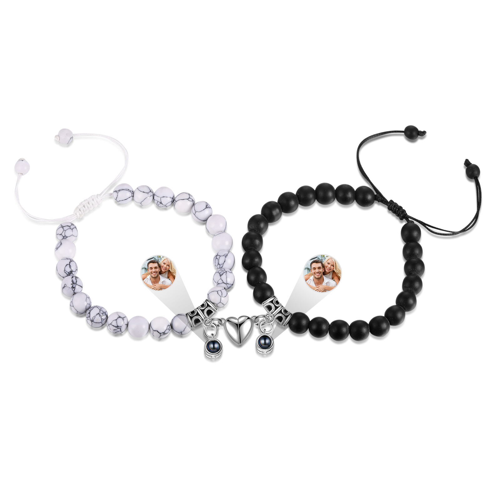 Personalized Projection Bead Bracelet with 1 Photo Adjustable Available in Black Brown or White Gift for Couple
