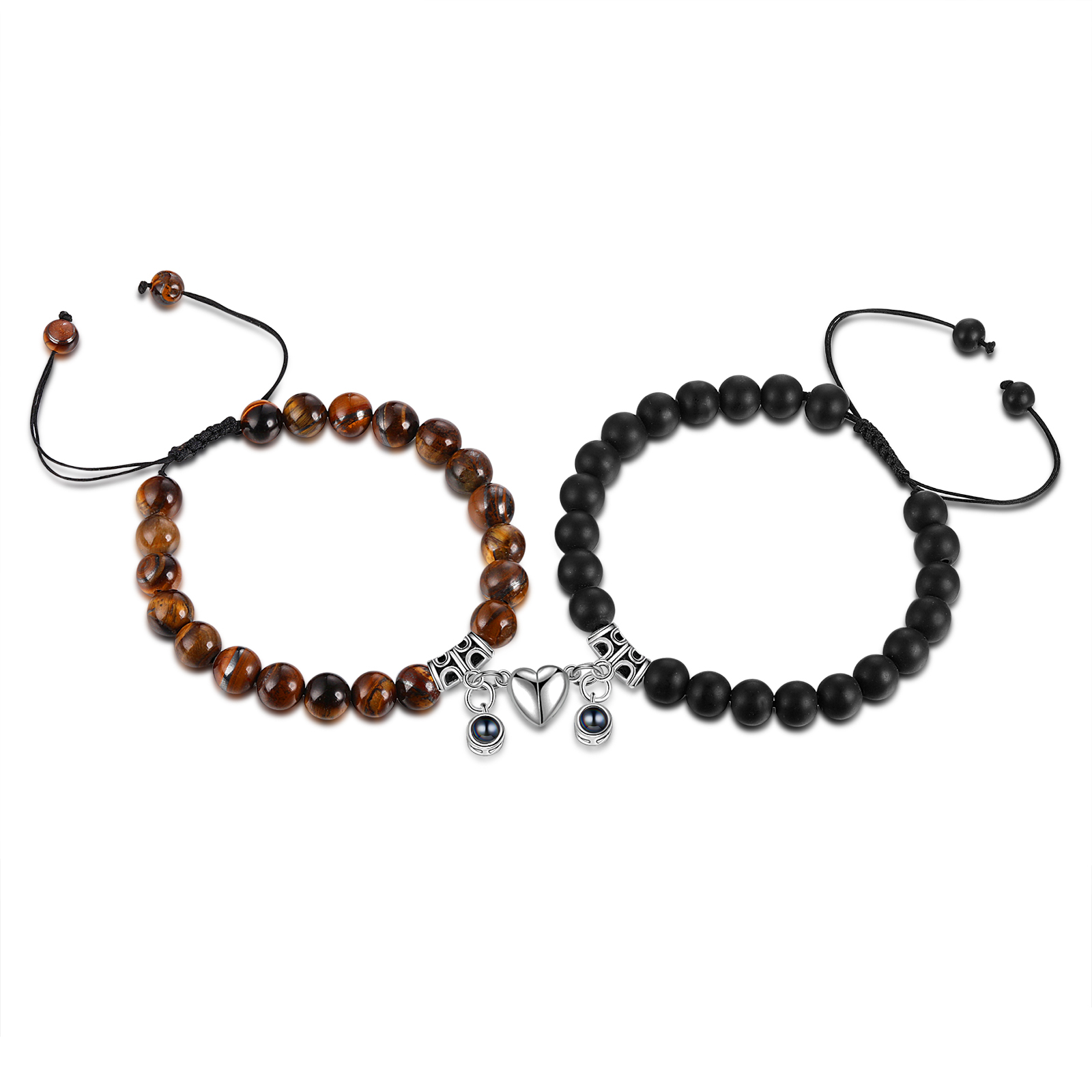 Personalized Projection Bead Bracelet with 1 Photo Adjustable Available in Black Brown or White Gift for Couple