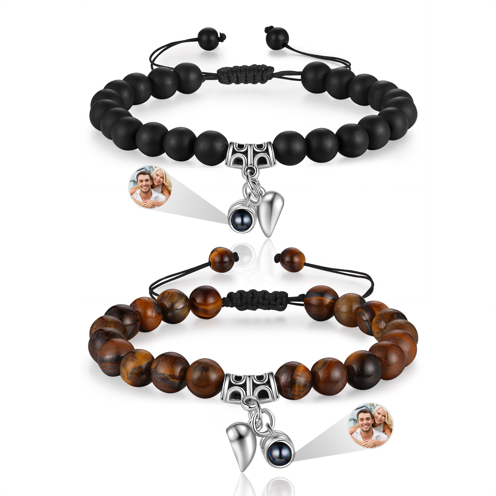 Personalized Projection Bead Bracelet with 1 Photo Adjustable Available in Black Brown or White Gift for Couple