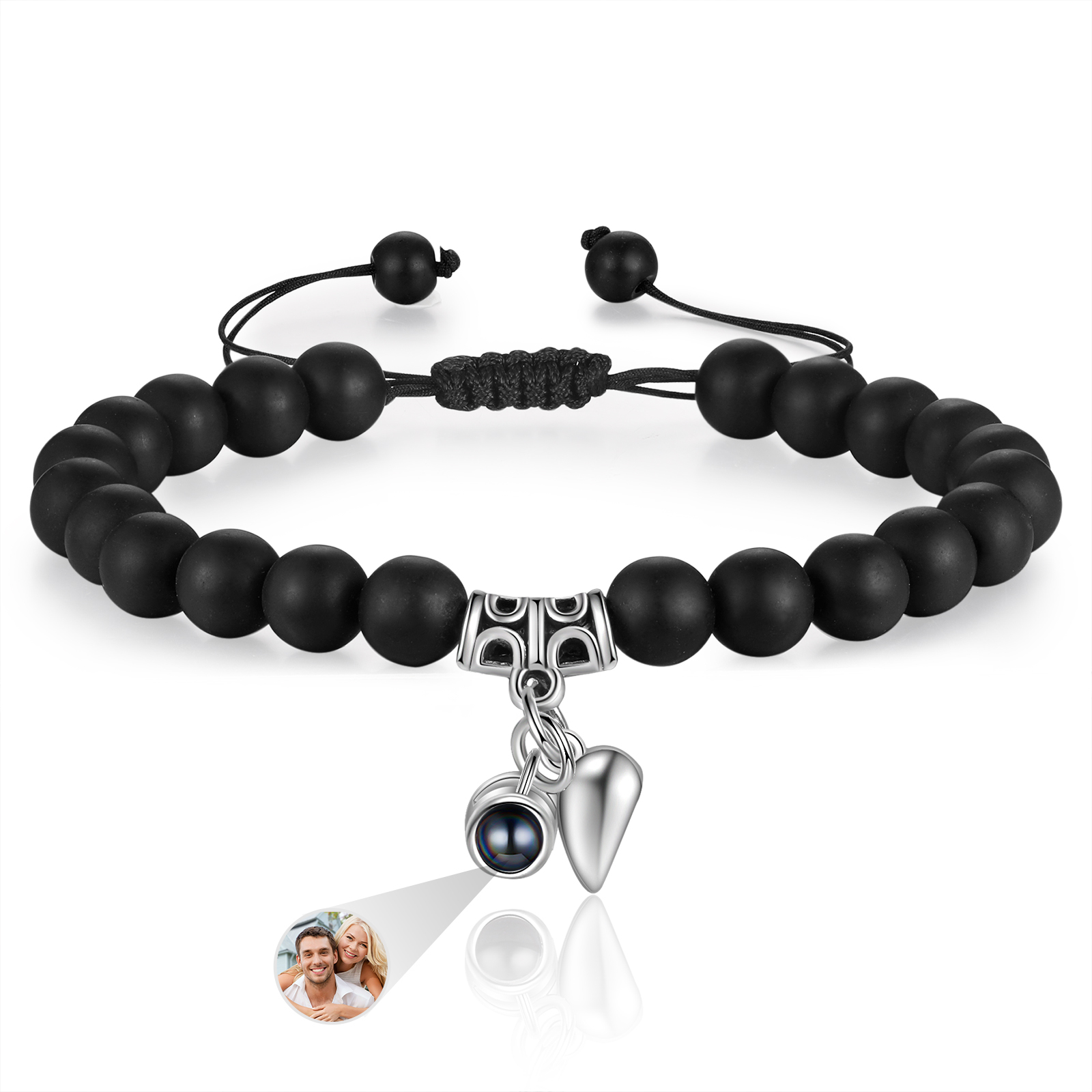 Personalized Projection Bead Bracelet with 1 Photo Adjustable Available in Black Brown or White Gift for Couple