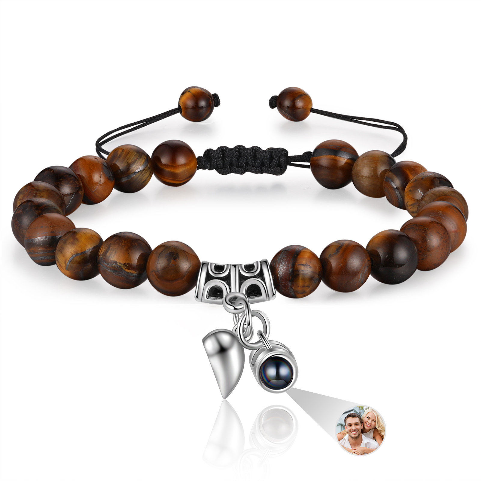 Personalized Projection Bead Bracelet with 1 Photo Adjustable Available in Black Brown or White Gift for Couple