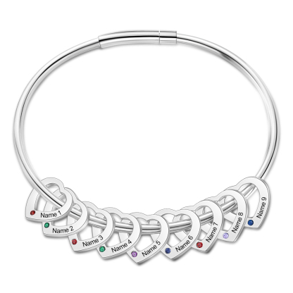 Personalized Women’s Bracelet with Custom 9 Names & Birthstones Heart Bracelet Gift for Her | Jessmade
