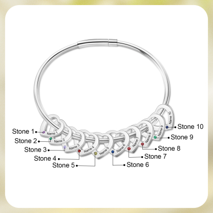 Personalized Women’s Bracelet with Custom 10 Names & Birthstones Heart Bracelet Gift for Her | Jessmade