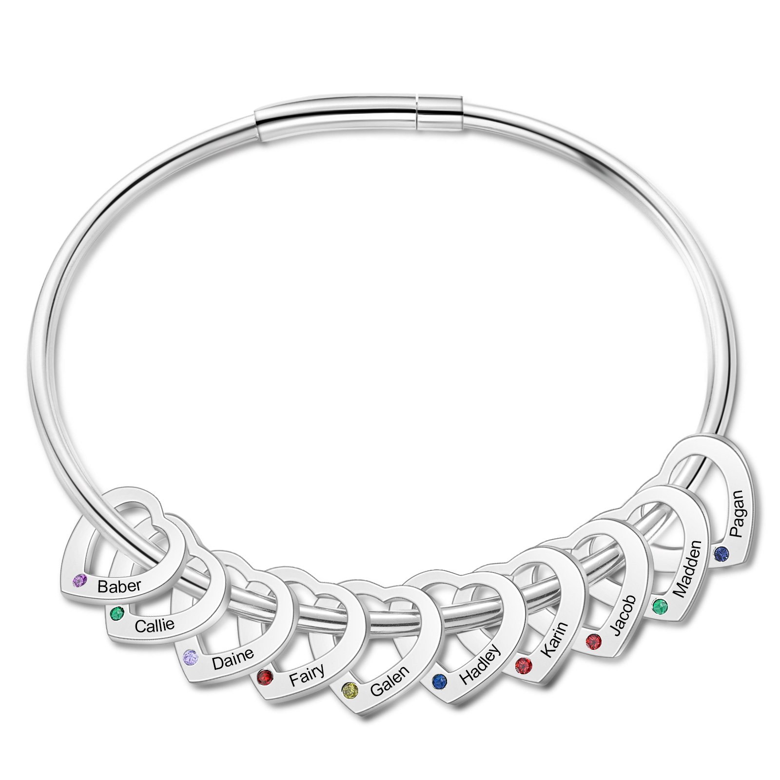 Personalized Women’s Bracelet with Custom 10 Names & Birthstones Heart Bracelet Gift for Her | Jessmade