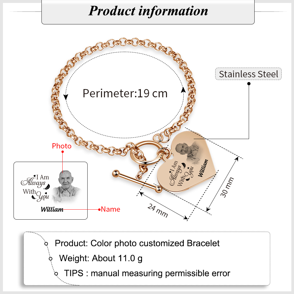 Personalized Memorial Bracelet with Custom Name and Photo I Am Always With You Gift for Family Members
