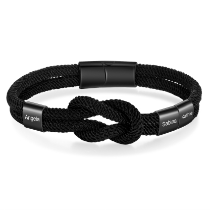 Personalized Minimalist Bar Clasp Unisex Rope Bracelet Custom 3 Names Gift for Him