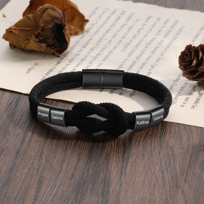 Personalized Minimalist Bar Clasp Unisex Rope Bracelet Custom 4 Names Gift for Him