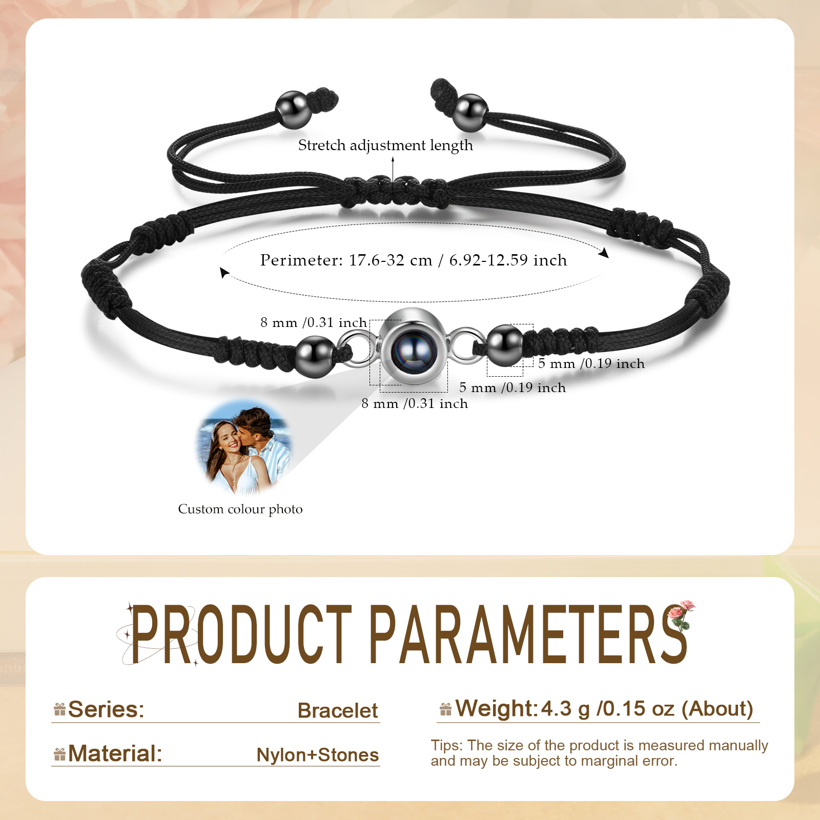 Personalized Projection Bracelet with Custom Photo Adjustable String Bracelet Gift for Her