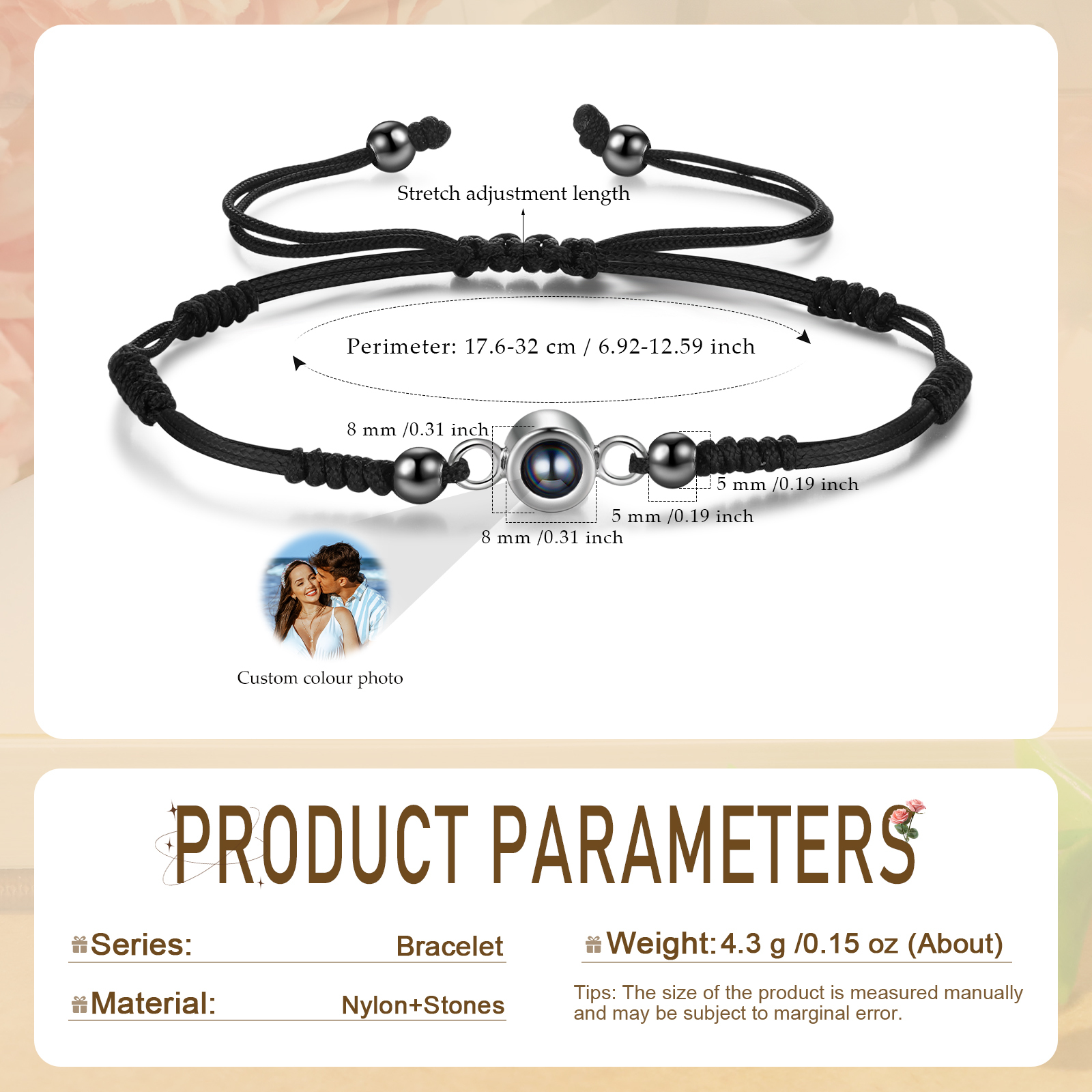 Personalized Projection Bracelet with Custom Photo Adjustable String Bracelet Gift for Her