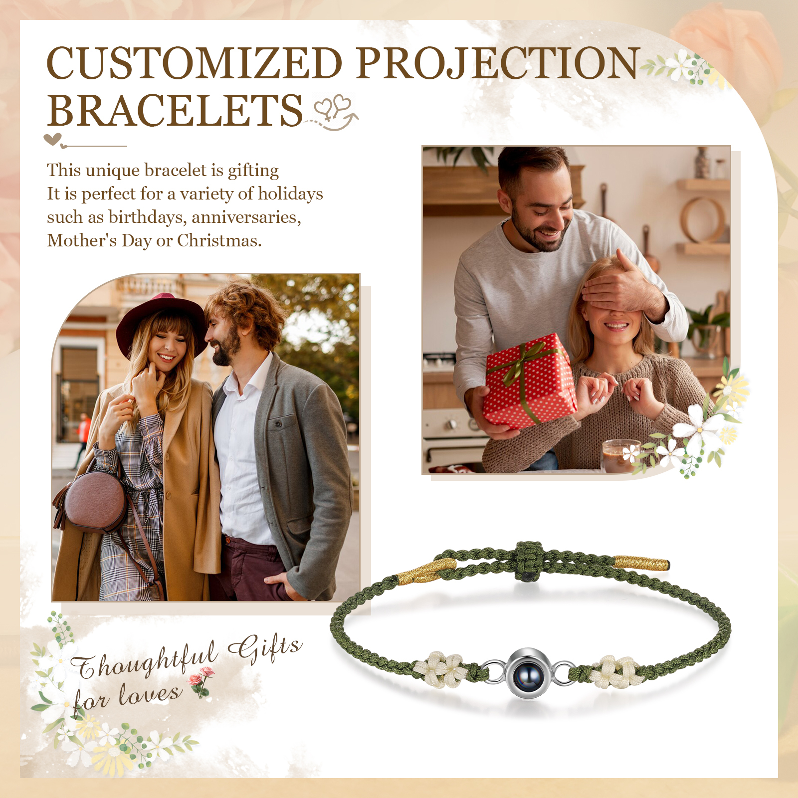 Personalized Projection Bracelet with 1 Photo Unique Gift for Couples