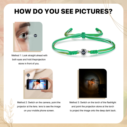 Personalized Projection Green Bracelet with Custom Photo Adjustable String Bracelet Gift for Her