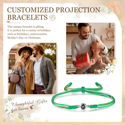 Personalized Projection Green Bracelet with Custom Photo Adjustable String Bracelet Gift for Her