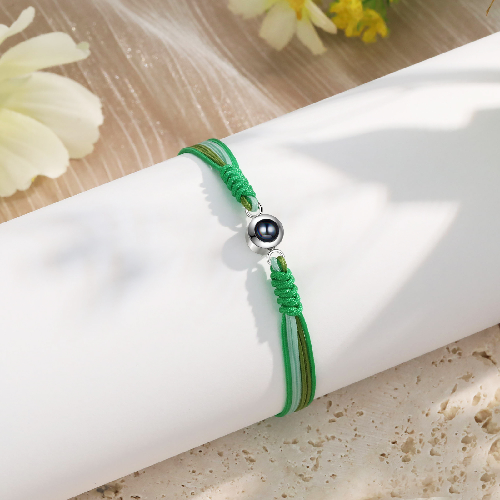 Personalized Projection Green Bracelet with Custom Photo Adjustable String Bracelet Gift for Her