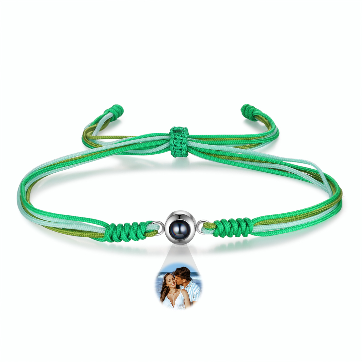 Personalized Projection Green Bracelet with Custom Photo Adjustable String Bracelet Gift for Her