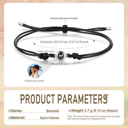Personalized Projection Bracelet with 1 Photo Adjustable Leather & String Bracelet Custom Gift for Her